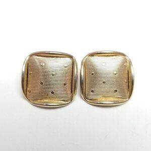 Vintage Retro Square Clip On Earrings, Polka Dot Design, Gold Tone, Estate